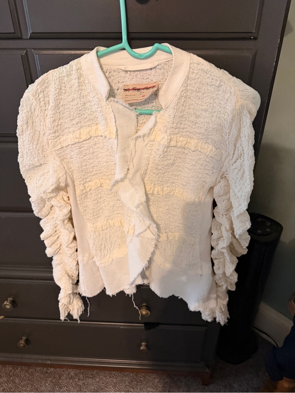We The Free Cream Ruffle-Trim Textured Jacket